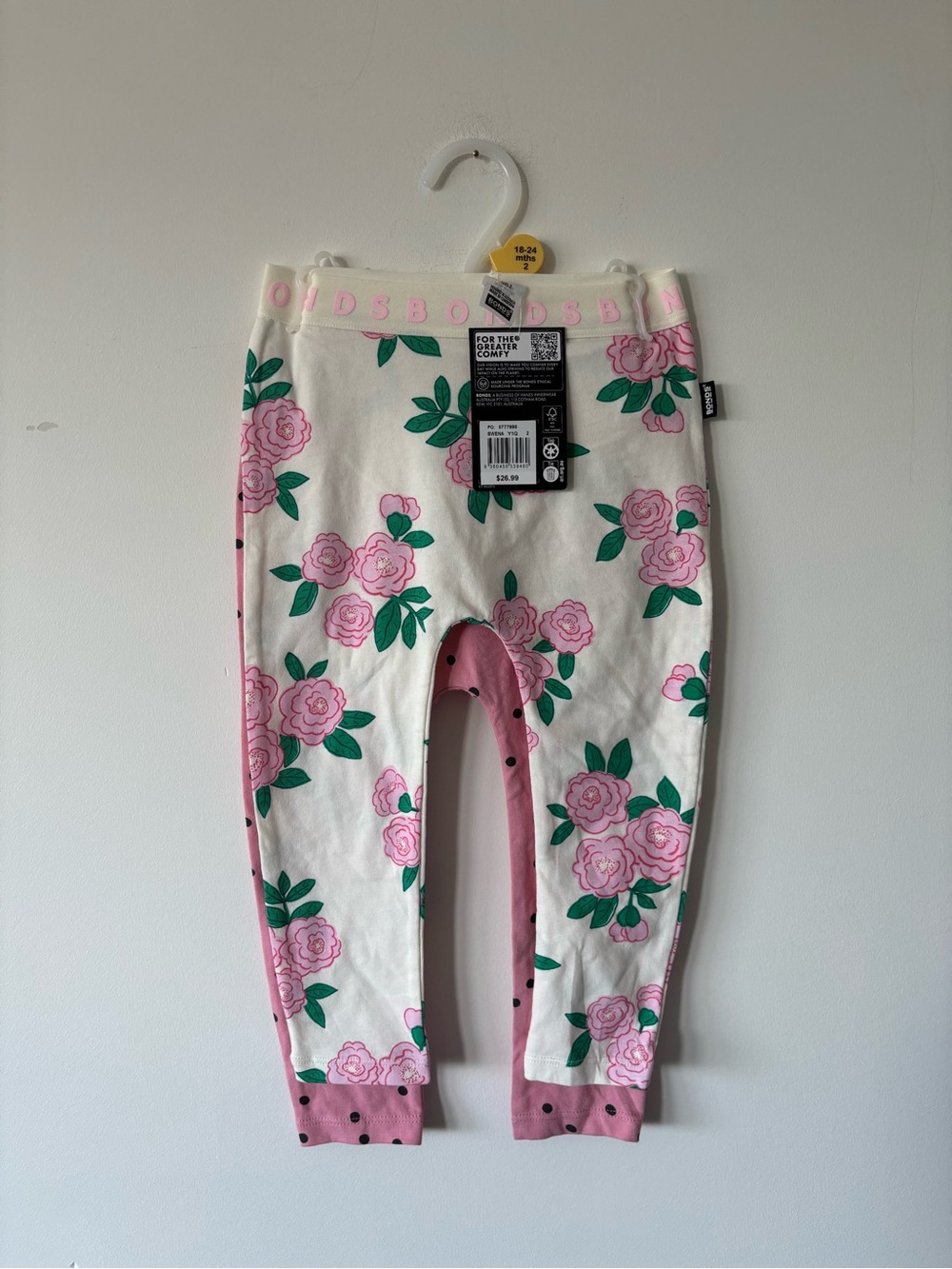 Bonds 2 pack Pink Floral Cream Kids Leggings